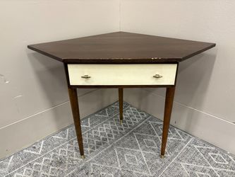 Vintage Mid-Century Modern Corner Console Table with Drawer