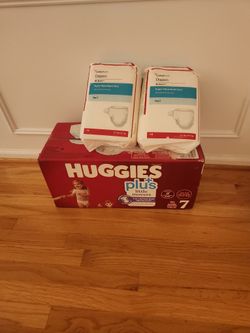 128 DIAPERS Size 7  Huggies Plus 96 Wings 32 All For $45.