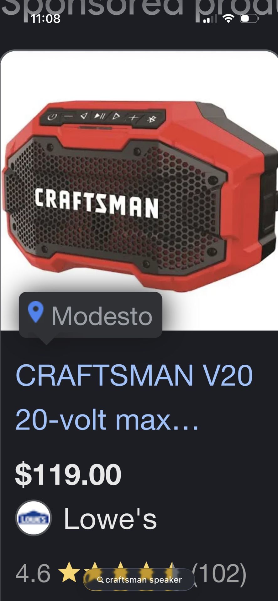 Craftsman V20 Wireless Bluetooth Speaker