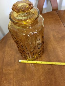 Very large amber colored vintage glass canister