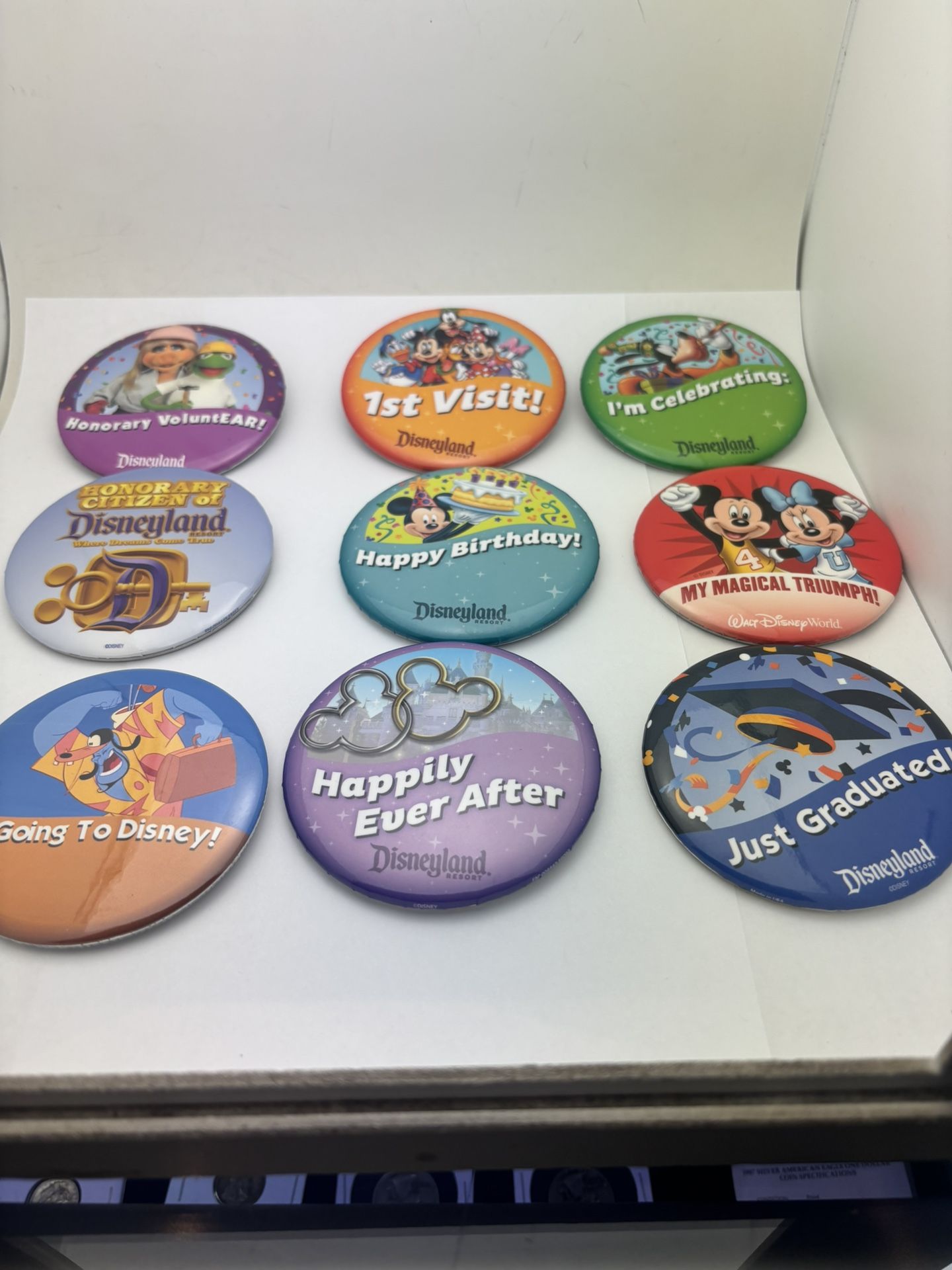 Disneyland & Disney World 3” Button Pins Lot Of 9