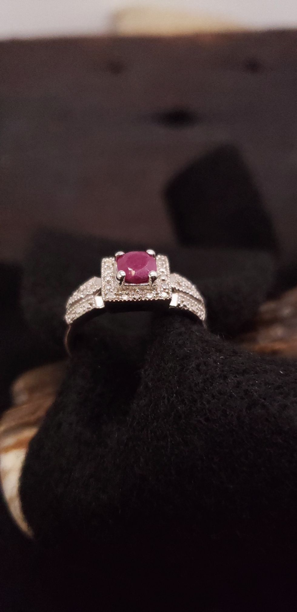Sterling Silver Ruby Diamond Engagement Ring $50.00
