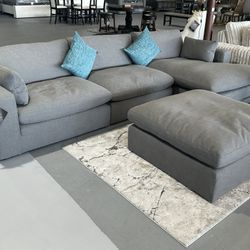 Ashley Sectional W Ottoman Gray Linen