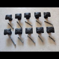 Set Of 10 Vintage Bronze Rectangular Intricate Cabinet Knob 