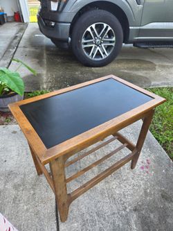 Vintage Mid-Century Modern Walnut Side Table with Black Textured Top