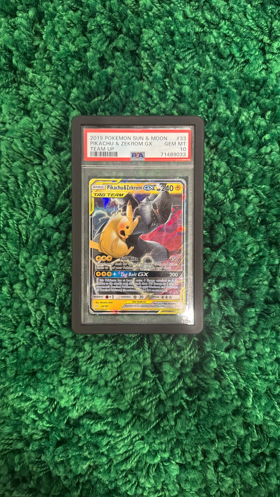 Pikachu & Zekrom GX 33/181 Full Art Team Up Pokemon - PSA 10