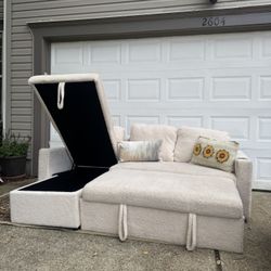 Modern Cream Sectional with Chaise and Storage  