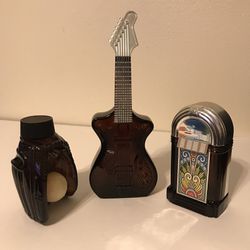 Vintage Set of 3 AVON Brown Glass Bottles-Guitar, Juke Box & Baseball Glove