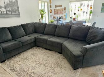 Huge Charcoal Gray Eltmann 3pc Sectional Sofa with Cuddler