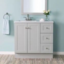 New! Glacier Bay Bannister 37 in. Single Bath Vanity Sink In Pearl Grey