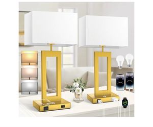 22’’ Touch Control Table Lamps Set of 2, 3 Color Temperatures Bedroom Bedside Lamps, Modern Gold Dimmable Lamps with USB Ports & AC Outlet, Tall Livin