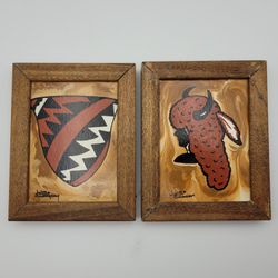 Southwest Art Judith Cunningham Painting Set Of 2 Buffalo Dancer Basket 