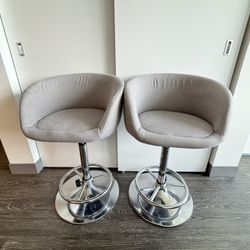 Gray Fabric And Silver Counter Bar Stool Set Of 2