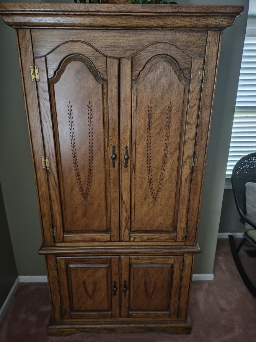 Oak Bedroom Set - King Bed, Dresser, Armoire
