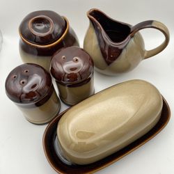 Set of 5 Sango Nova Brown Butter Dish Salt Pepper Creamer Lidded Sugar Bowl