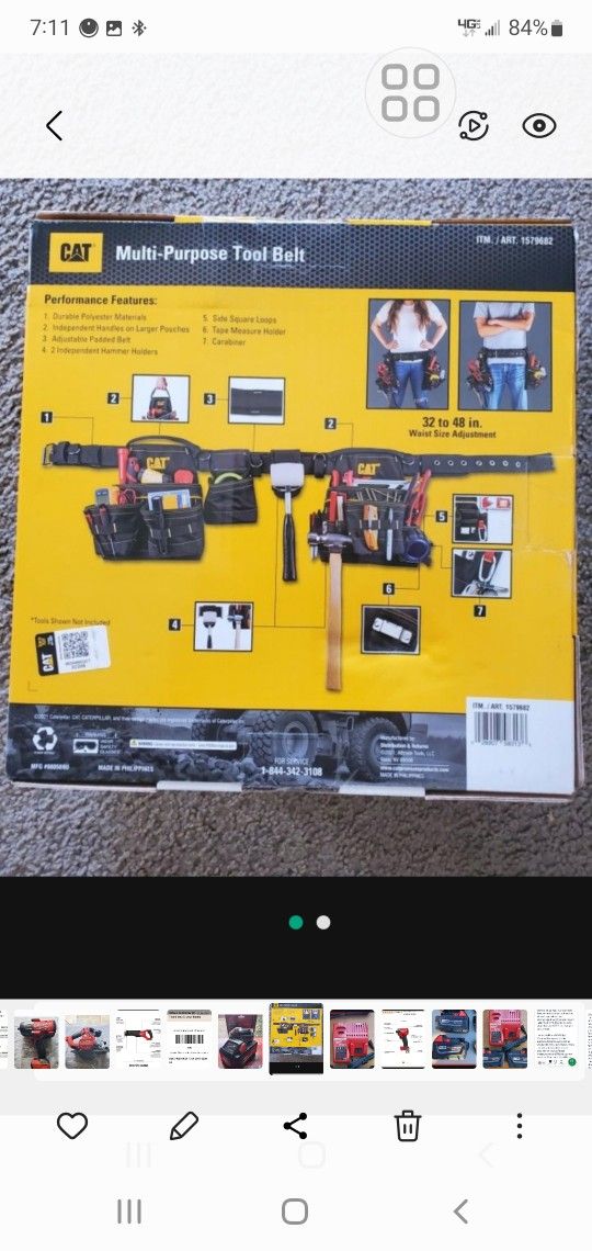 Brand New Box CAT Caterpillar Multi-Purpose 19 Pocket Work Tool Belt Gift Carpenter Roofer Roofing Framer Electrical Electrician Handyman HANDY MAN
