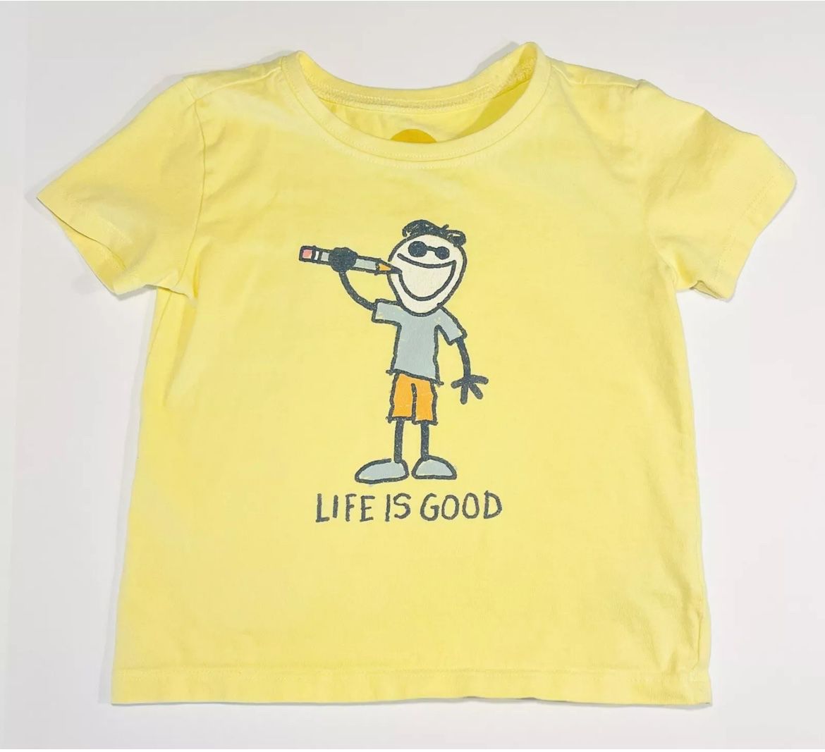 Life Is Good Boys 3T Yellow Happy Pencil Short Sleeve T Shirt, SMOKE FREE!
