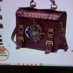 Vintage Steampunk Shoulder Bag.Brown With Gear Accents, Detachable Crossbody Strap, 