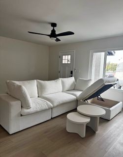 White L Couch with storage ottoman