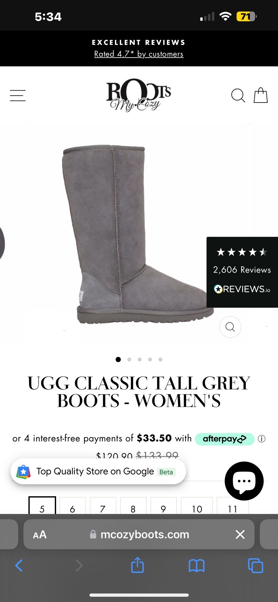 Grey Tall Ugg boots Size 8 Women