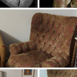 cigar bar big guy overstuffed down chair gold velvet brocade