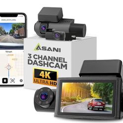 3-Channel Car Dash Cam - 4K Front, Rear, and Cabin Recording, LCD Screen