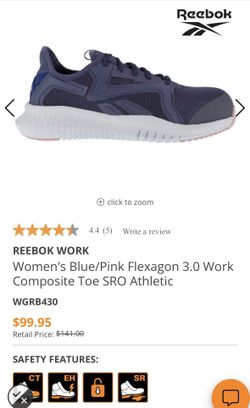 Reebok Women's Navy Blue Athletic Work Shoe with Pink Accent. 7.5