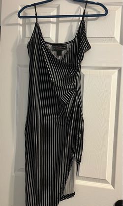 Polly & Esther Black White Striped Wrap Dress