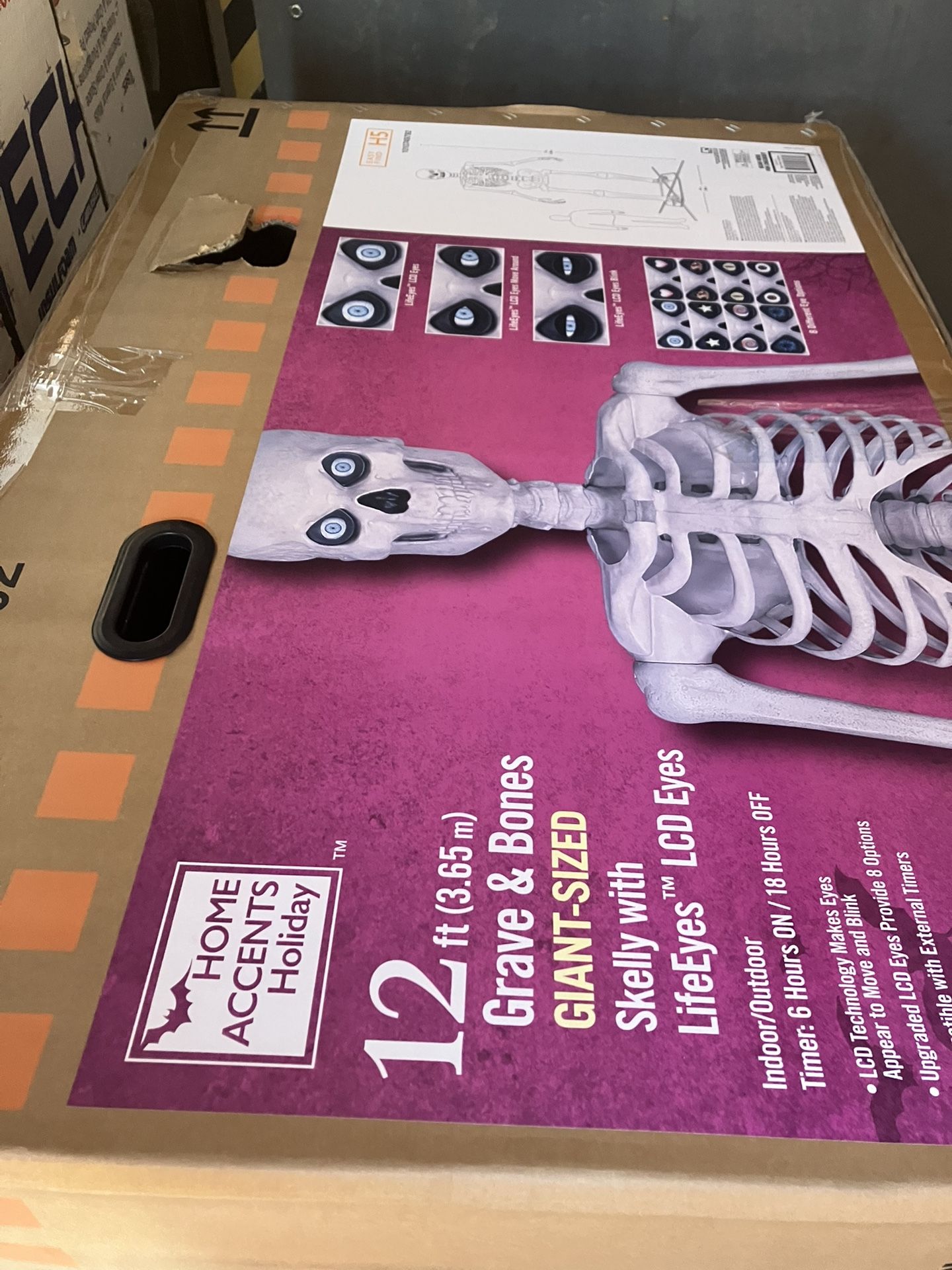 New 12ft Giant Skelly With LifeEyes LCD Eyes Halloween Deco