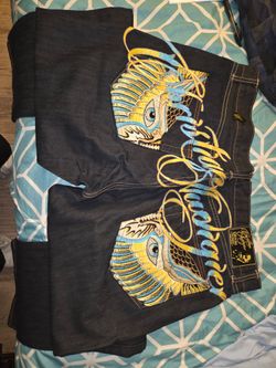 Christian Audigier Embroidered Dark Wash Jeans