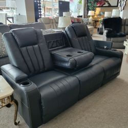 Black Power Reclining Sofa Leather