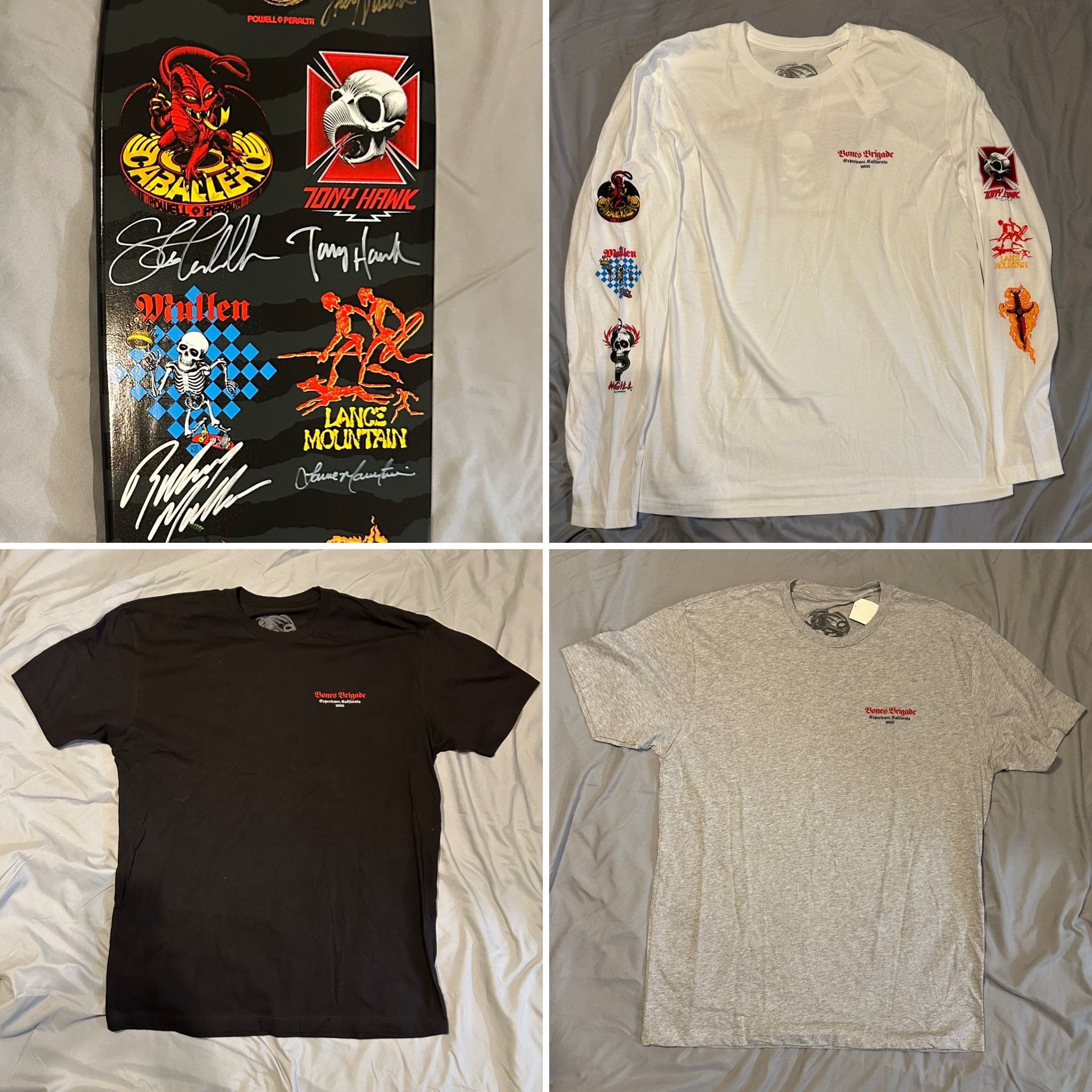 2023 - SIGNED - Bones Brigade Experience Deck - Tony Hawk, Powell Peralta - RARE & 3 Rare Shirts