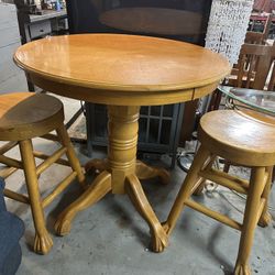 Solid Wood Pub Table With 2 Stools
