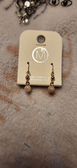 Gold-Tone Drop Earrings with Stone Bead