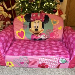 Marshmallow Furniture 2-in-1 Kids Flip Open Sofa featuring a Minnie Mouse theme