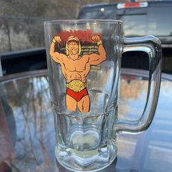 1985 WWF Hulkamania Hulk Hogan Titan Sports  8" Heavy Glass 3 lb. Beer Mug Stein