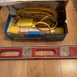 Work Light And Level $15—- Misc Stuff $15 A Box