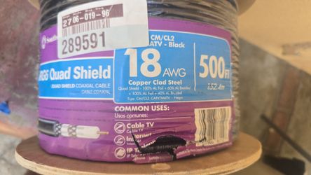 500 ft. 18 RG6 Quad Shield CU CATV CM/CL2 Coaxial Cable in Black