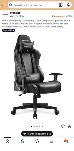 GTRACING Gaming Chair Racing Office Computer Ergonomic Video Game Chair Backrest and Seat Height Adjustable Swivel Recliner with Headrest and Lumbar P