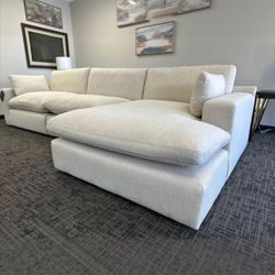 Cream Fabric Sectional Sofa with Chaise