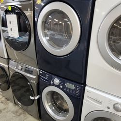 Blue LG Front Loading Washer And Stackable Gas Dryer Set 