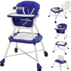 Baby High Chair, 5 in 1 High Chair for Toddlers, Feeding Chair for Toddlers with Toy Hanger and Wheels, Convertible Dining Chair and Placemat, Dining 