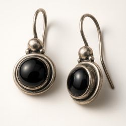 Vintage Silver Earrings w/ Onyx 