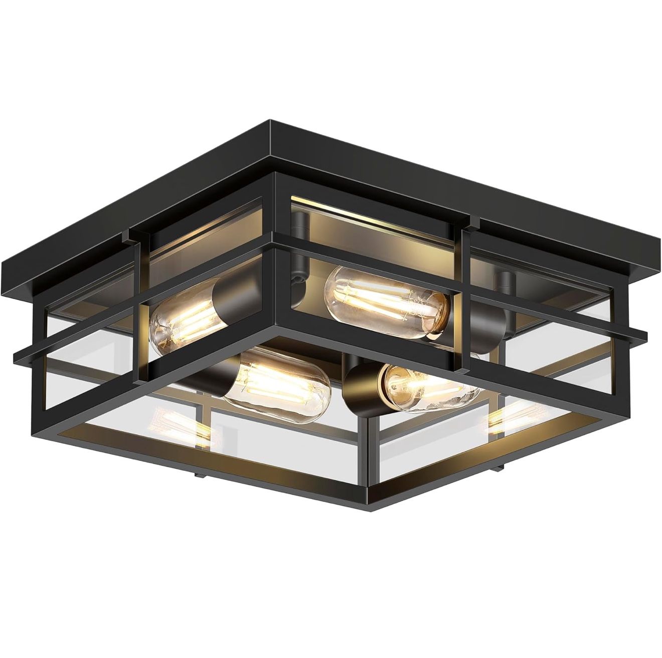 Black Flush Mount Ceiling Light, 4-Light Indoor Outdoor Light Fixture