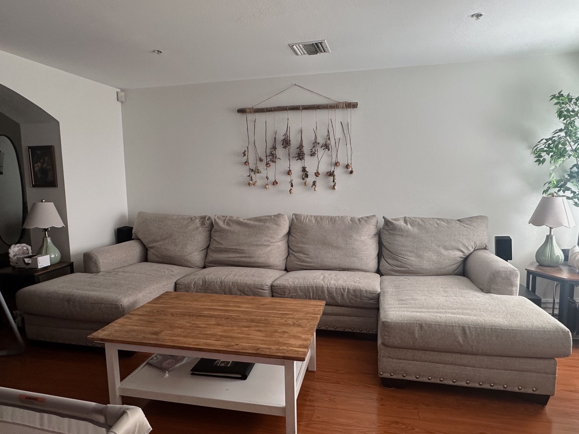 Large Beige Sectional Sofa — Double Chaise — $400 OBO