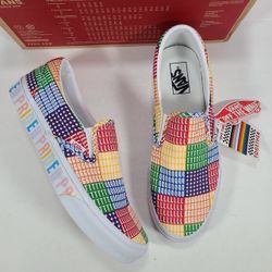 Vans Classic Slip-On Pride Rainbow Check Multi White Sneakers Women 11 Men 9.5