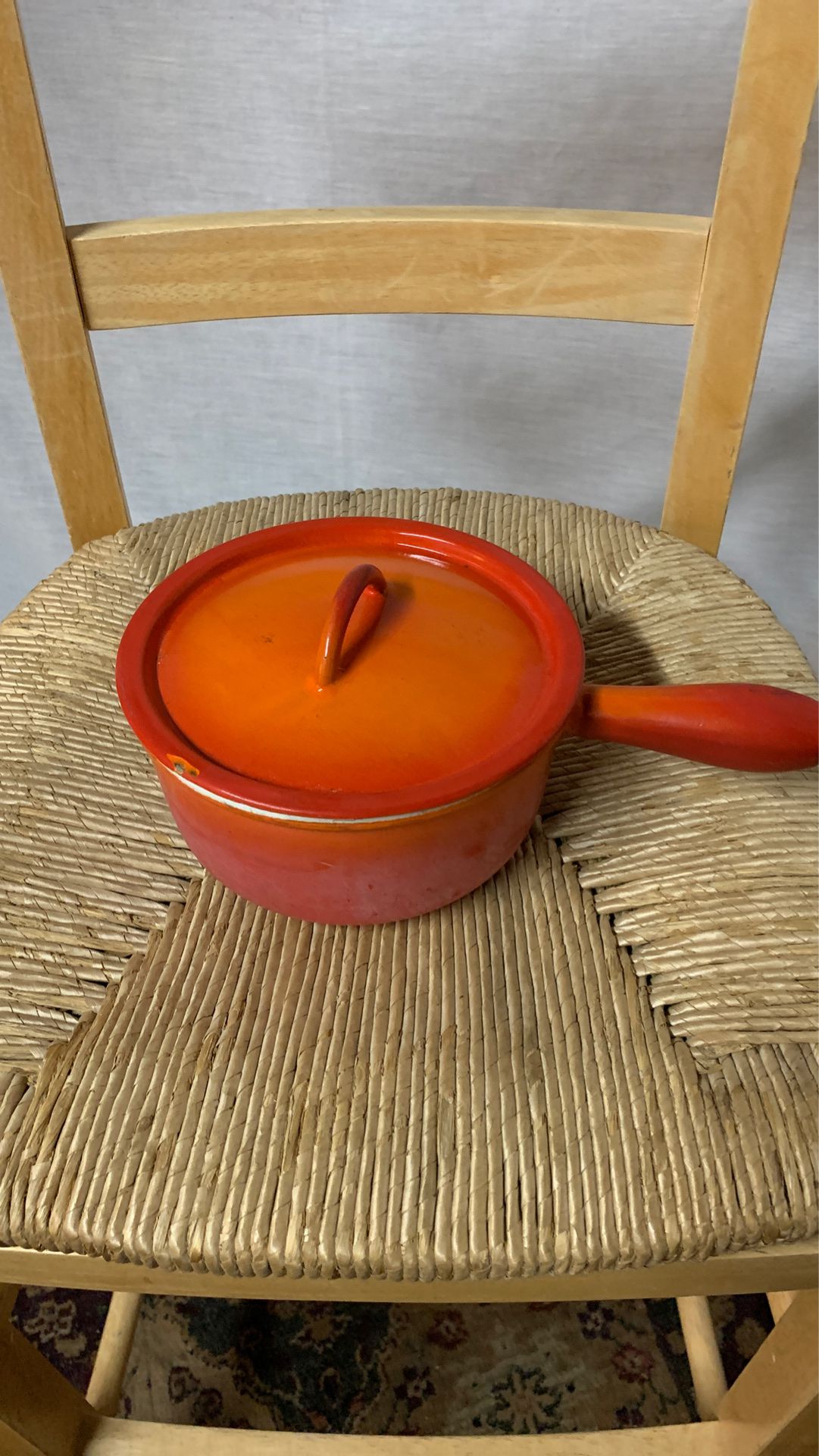 Vintage Descoware Belgium 7-B 16 FE Orange Red Flame Sauce Pan Mid Century