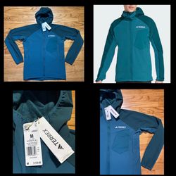 Adidas TERREX XPERIOR Green SOFTSHELL FLEECE HOODED JACKET Men’s sz M NEW!!