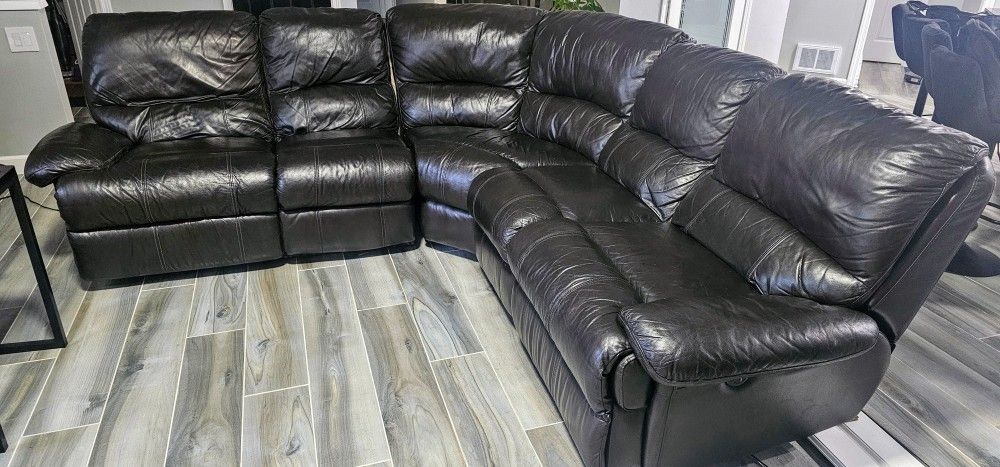 Sectional recliner leather brown couch