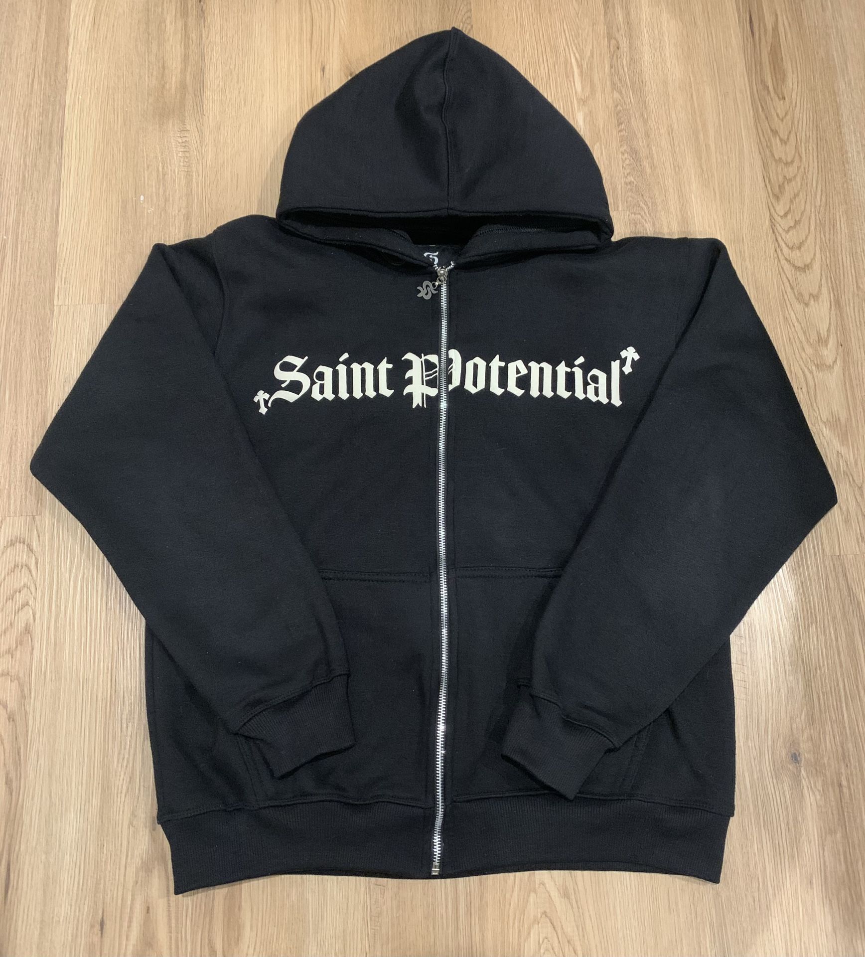 Saint potential zip up puff print hoodie